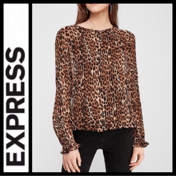 NWOT Express Leopard Pleated Chiffon Top - Picture 1 of 8
